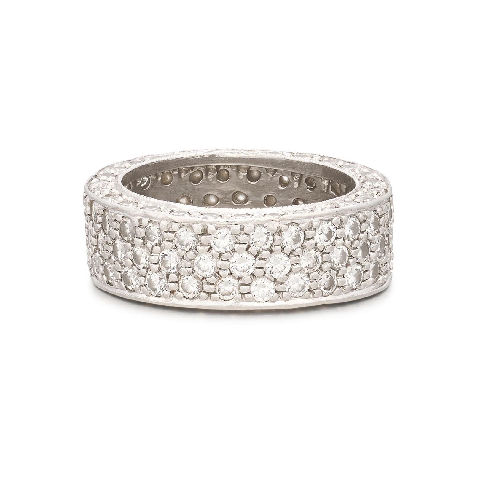Exceptional 3-row Platinum Diamond Eternity Band For Sale 3