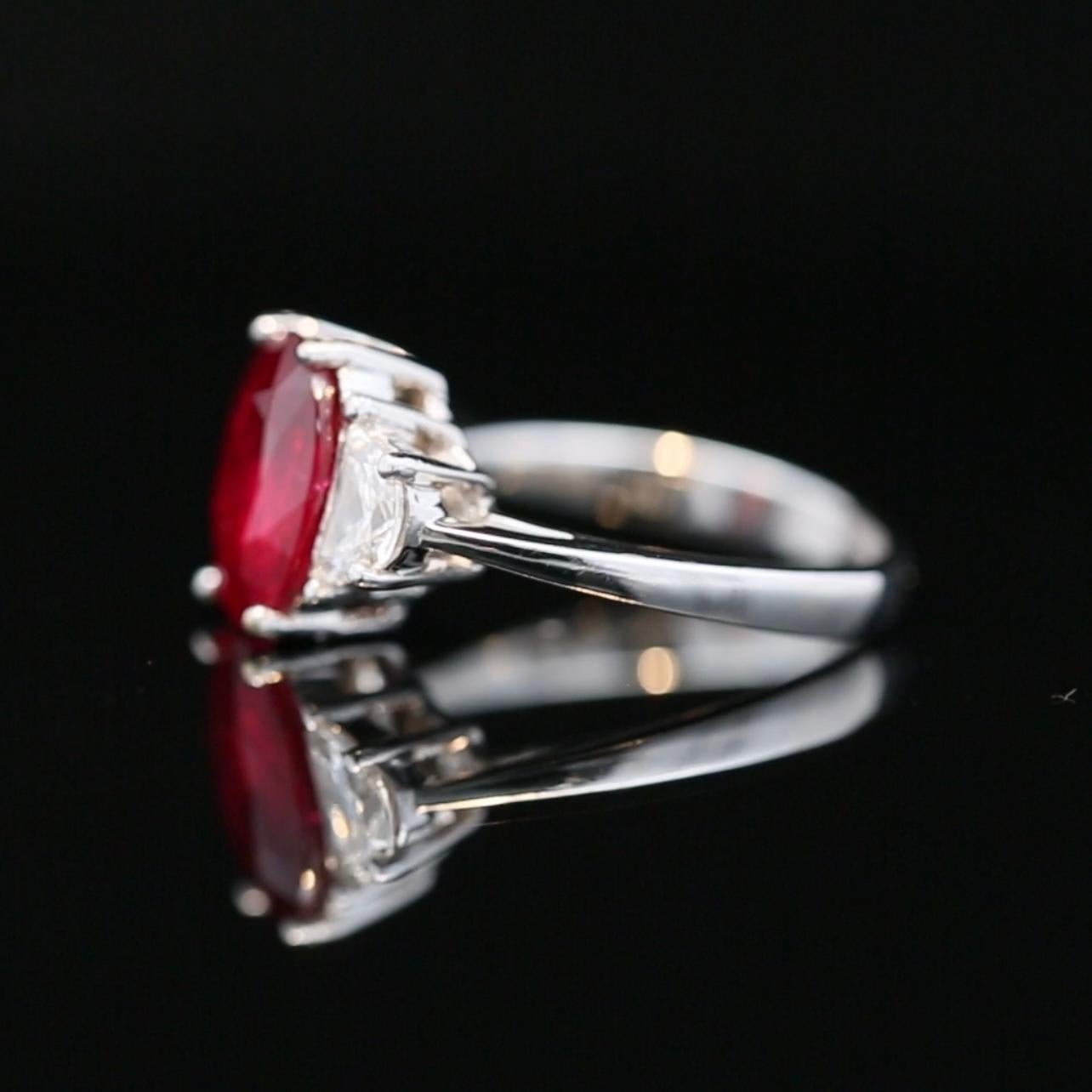 Art Deco Exceptional 3.11ct Burmese Ruby with Half Moon cut diamonds For Sale