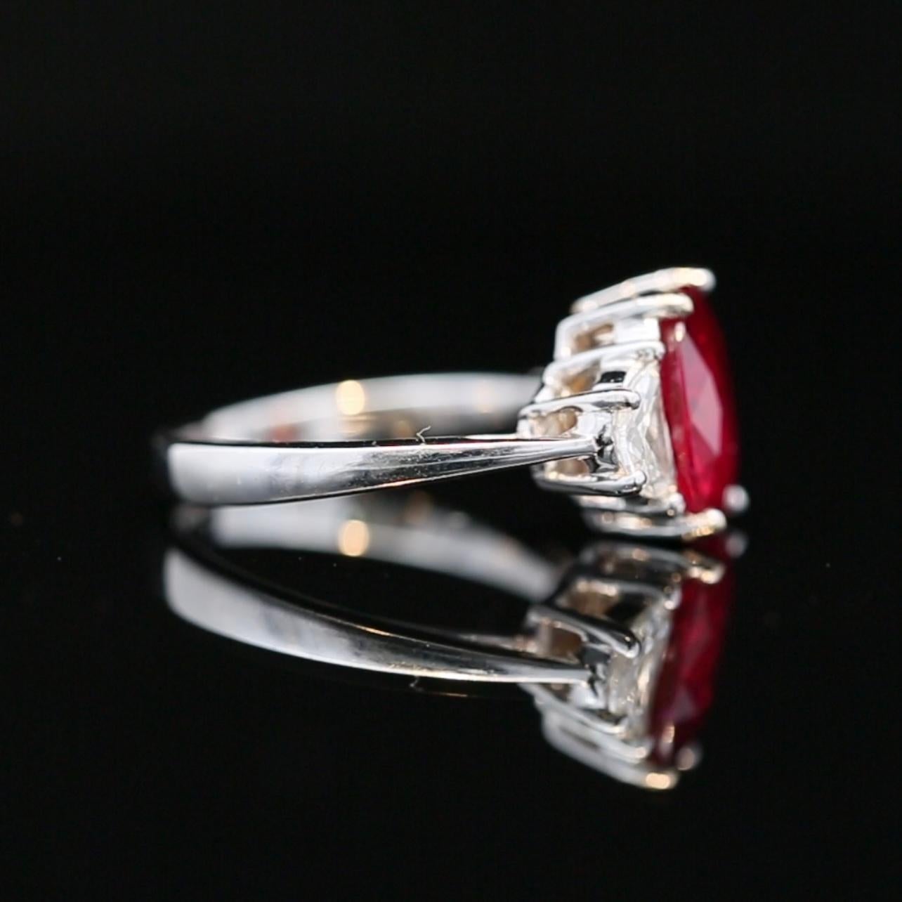 Cushion Cut Exceptional 3.11ct Burmese Ruby with Half Moon cut diamonds For Sale