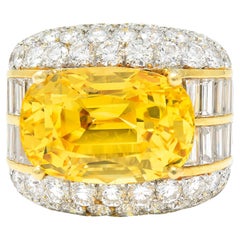 Exceptional 34.23 Carats No Heat Yellow Classic Ceylon Sapphire Diamond Ring