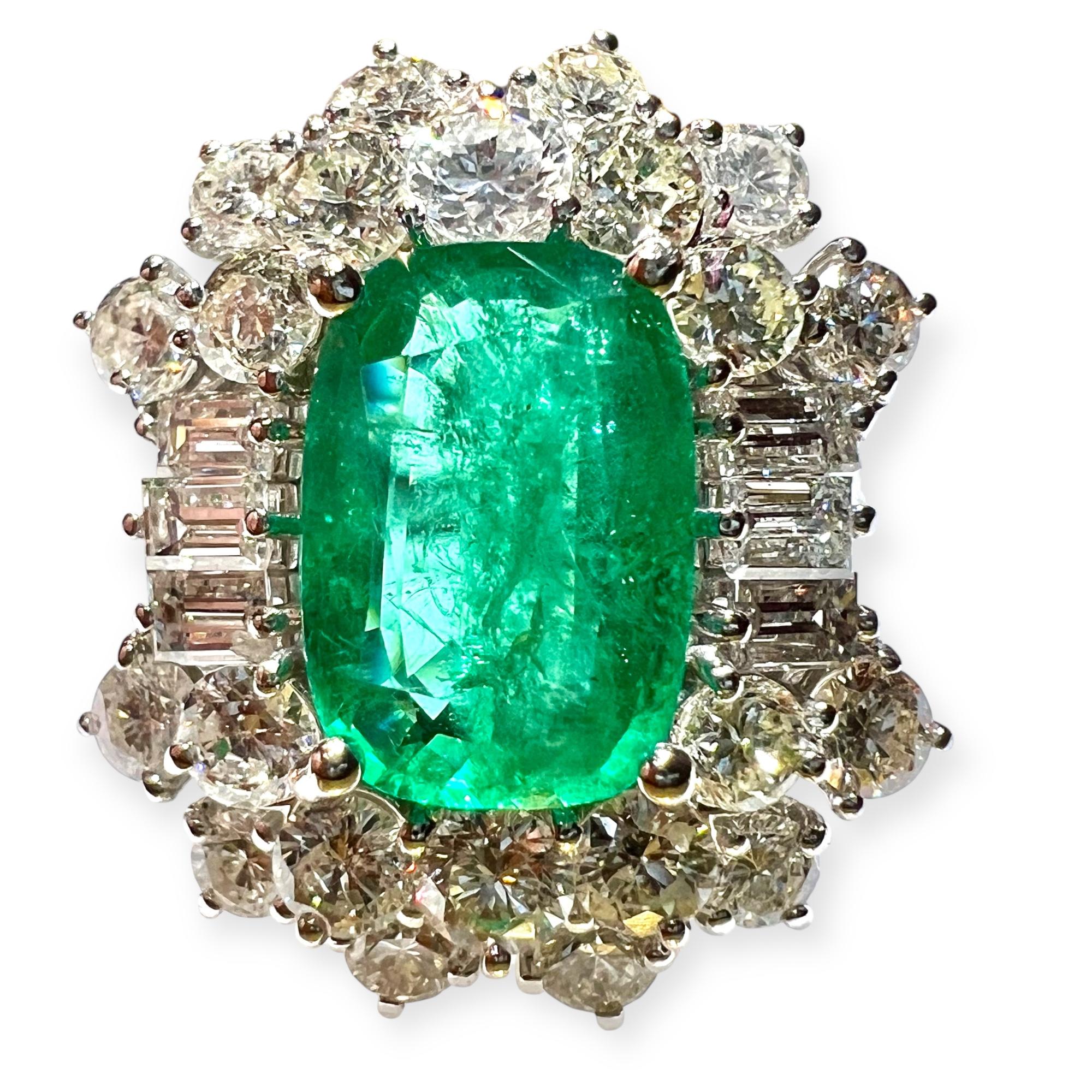 Exceptionnelle bague baguette en or 18 carats de 3,50 ct d'émeraudes et de diamants en vente 2