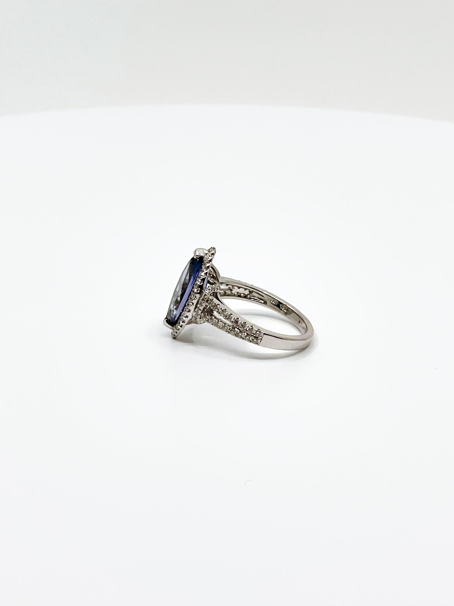 Marquise Cut Exceptional 3.55 Carat Natural Tanzanite & Diamond Cocktail Ring For Sale