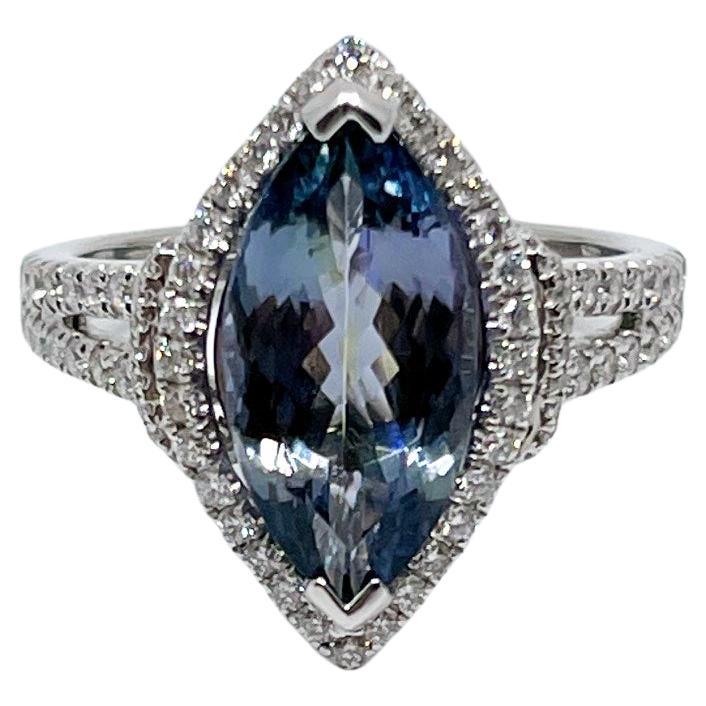 Exceptional 3.55 Carat Natural Tanzanite & Diamond Cocktail Ring For Sale