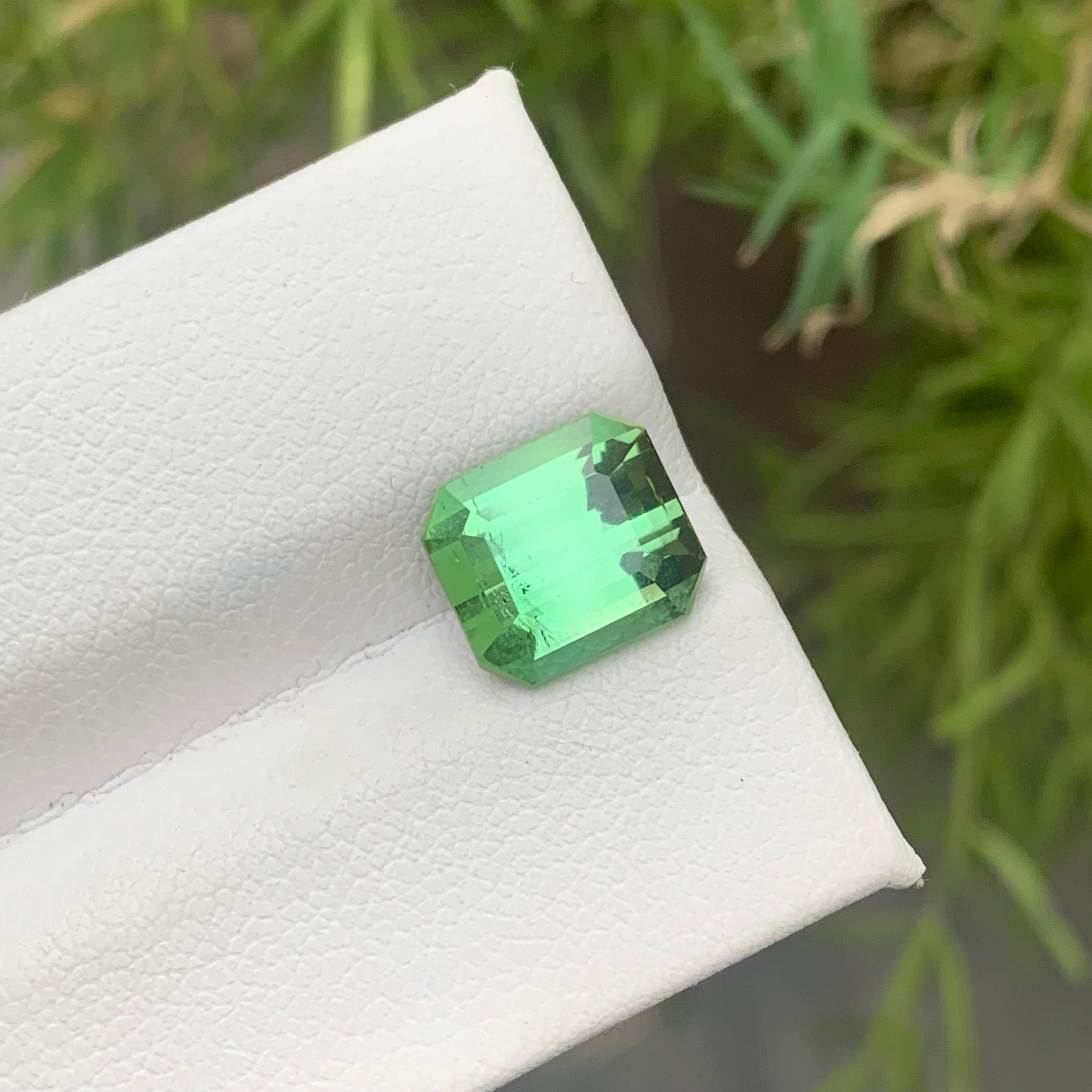Arts and Crafts Exceptional 3.65 Carat Natural Loose Mintgreen Tourmaline Emerald Cut Kunar Mine For Sale