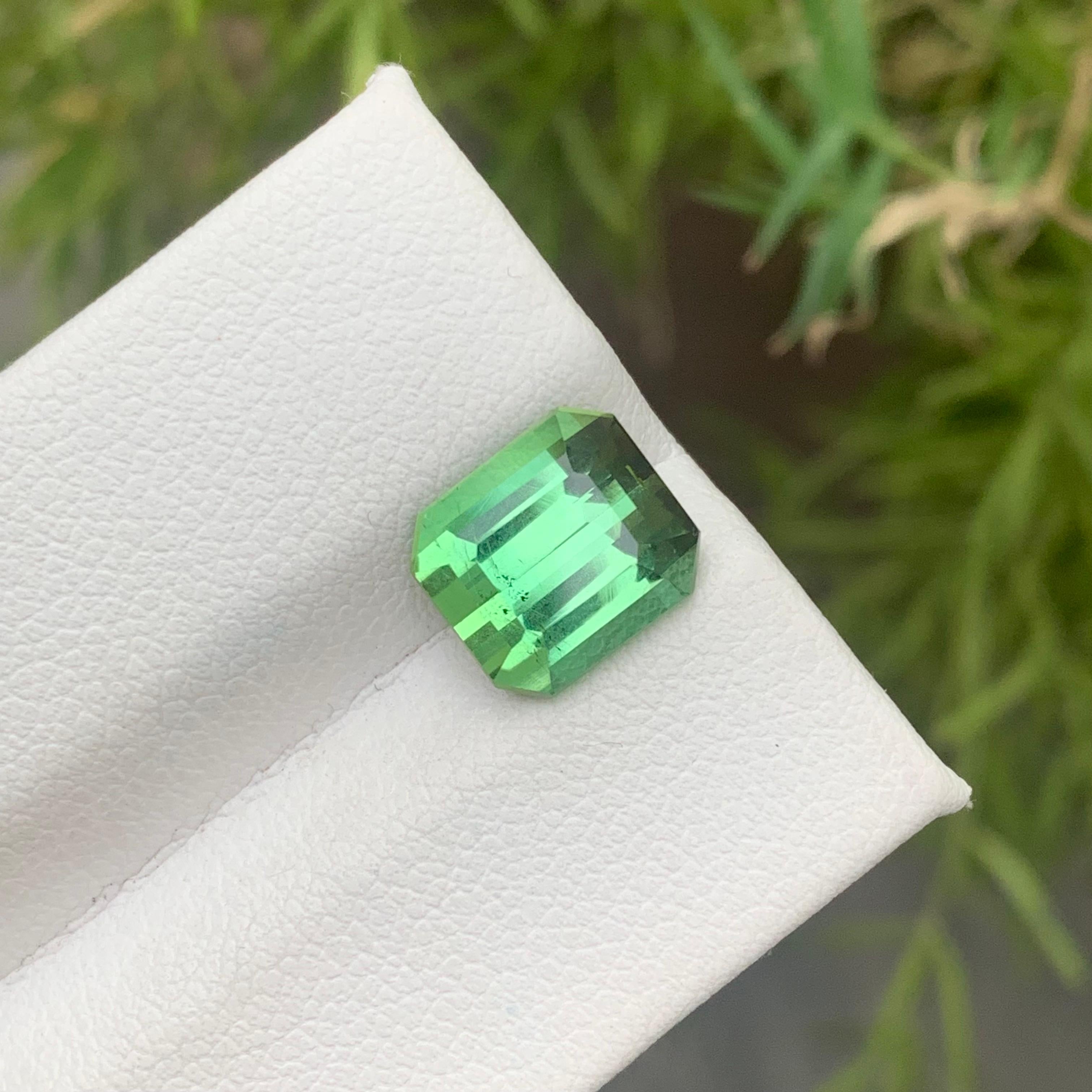 Exceptional 3.65 Carat Natural Loose Mintgreen Tourmaline Emerald Cut Kunar Mine For Sale 2