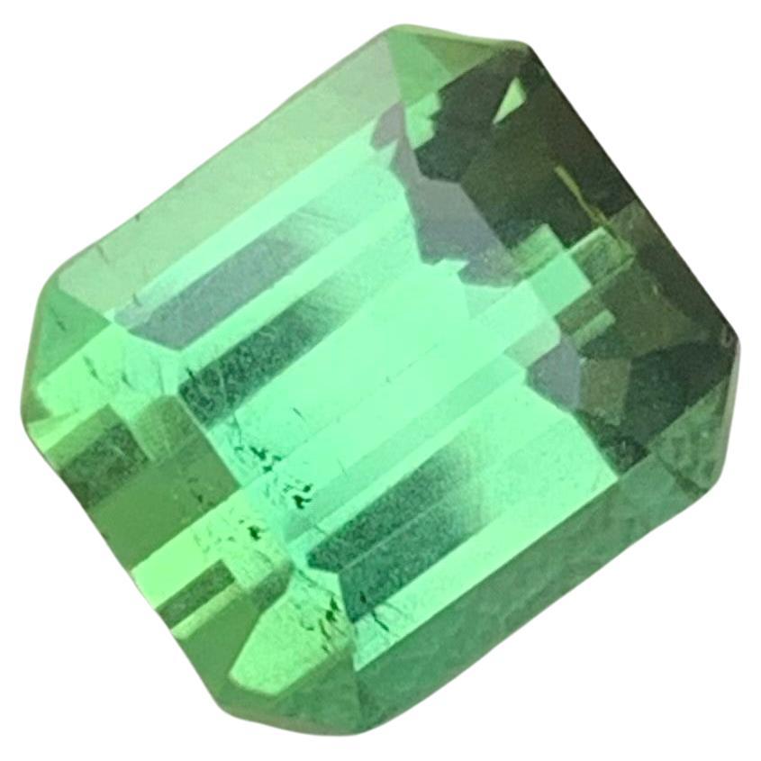 Exceptionnelle mine de tourmaline vert menthe naturelle non sertie de 3,65 carats de taille émeraude de Kunar