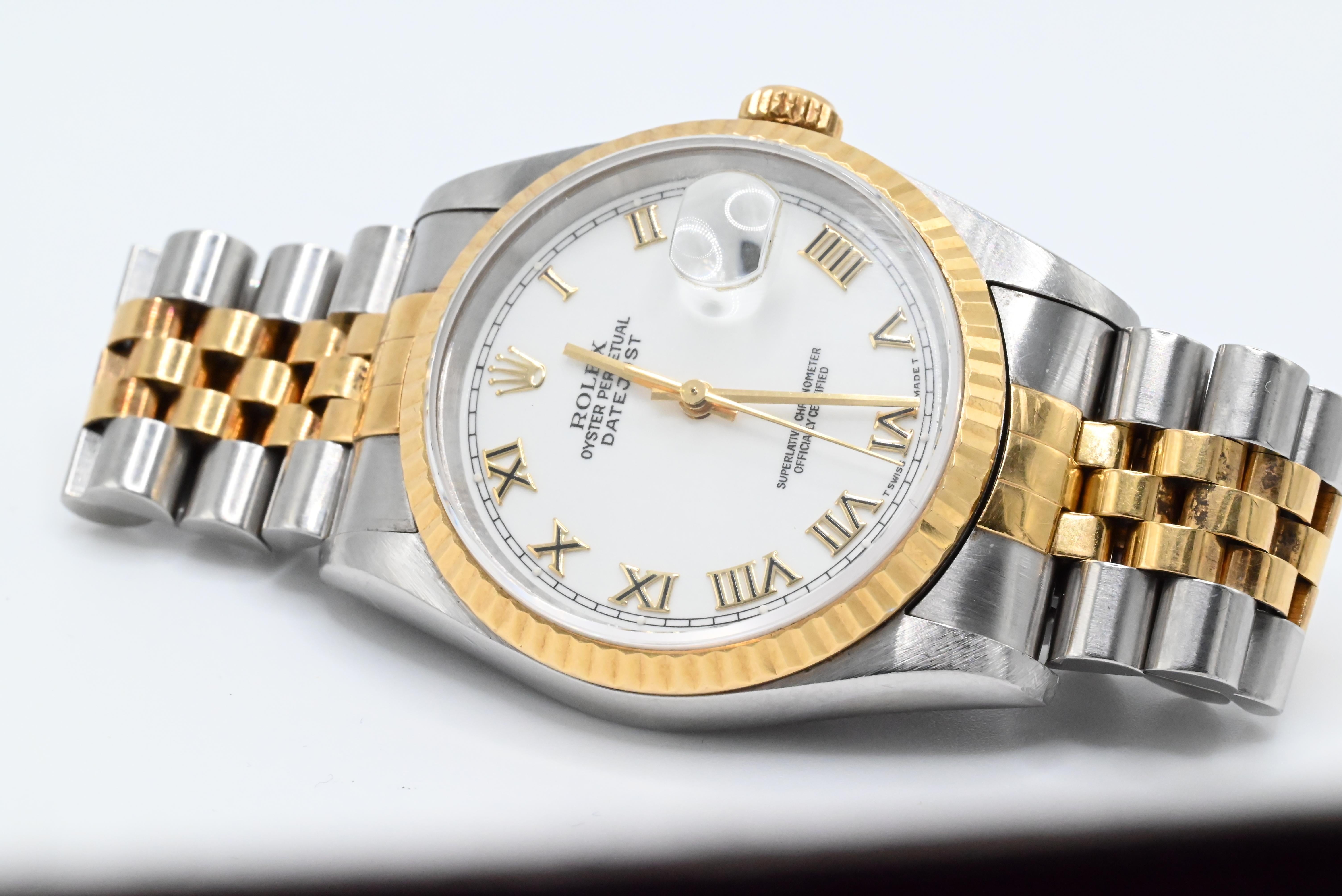 Exceptional Rolex Perpetual Oyster Two Tone Roman Numeral Dial Watch In Good Condition In Media, PA