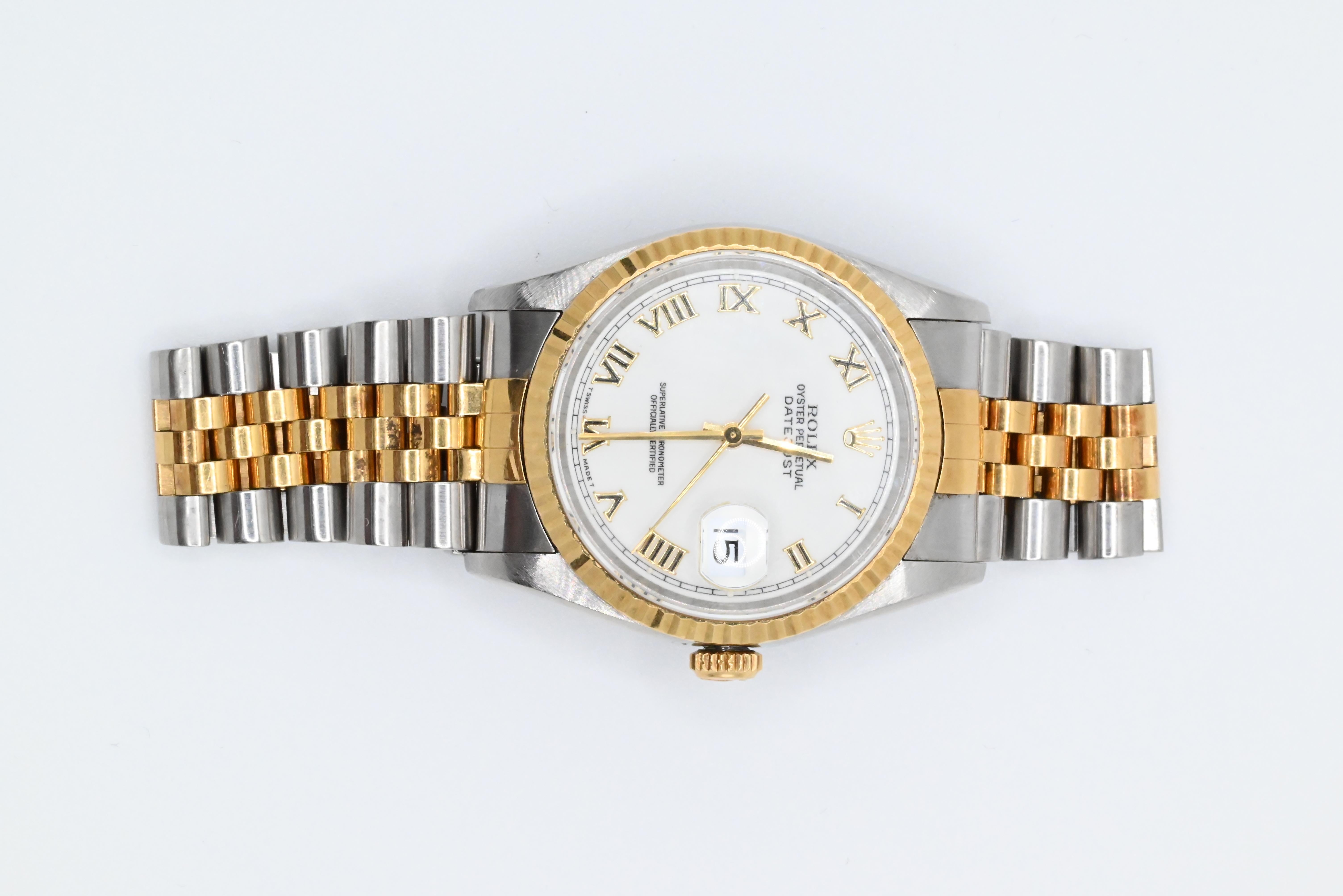 Exceptionnelle montre Rolex Perpetual Oyster à cadran à chiffres romains bicolores 1