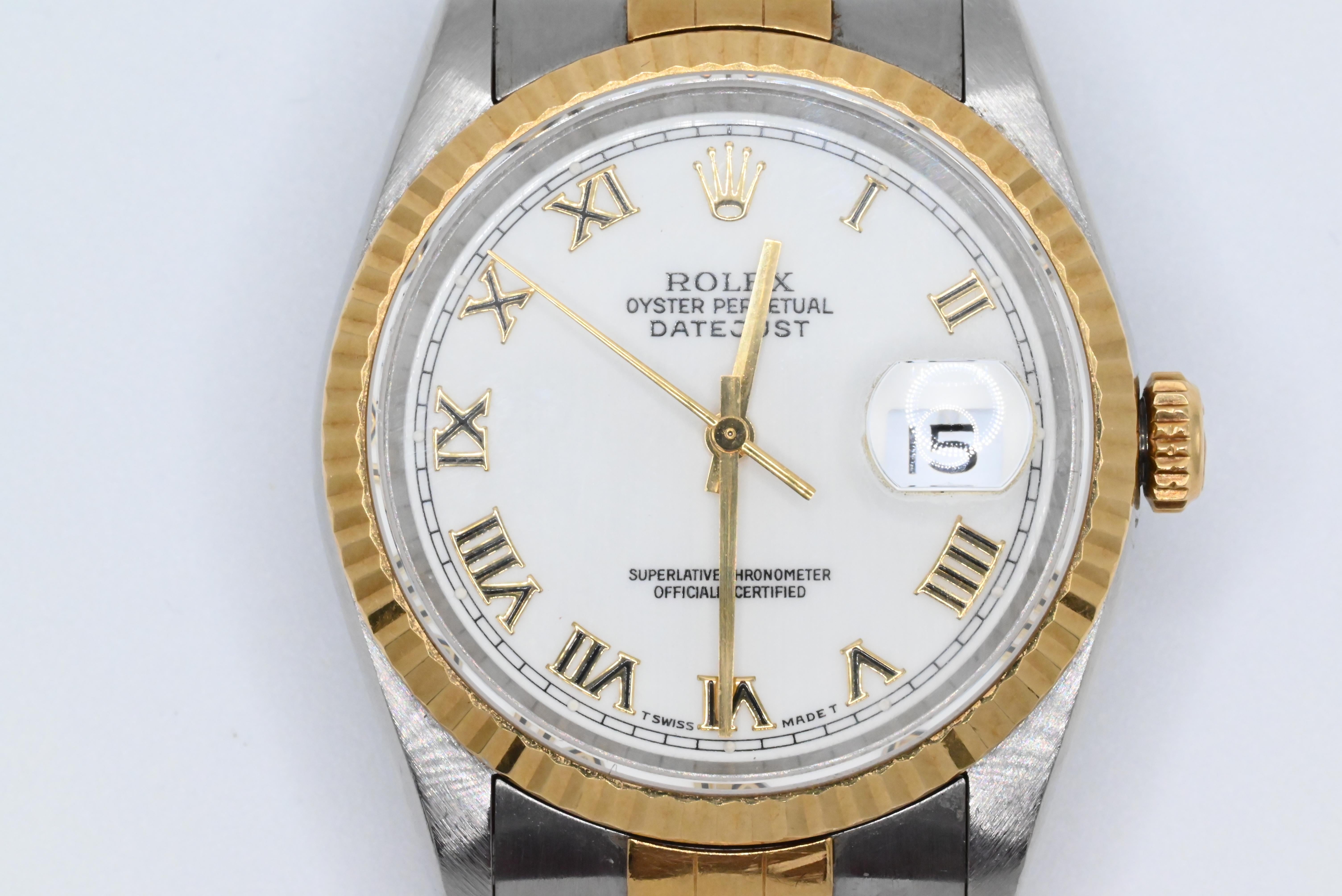 Exceptional Rolex Perpetual Oyster Two Tone Roman Numeral Dial Watch 1