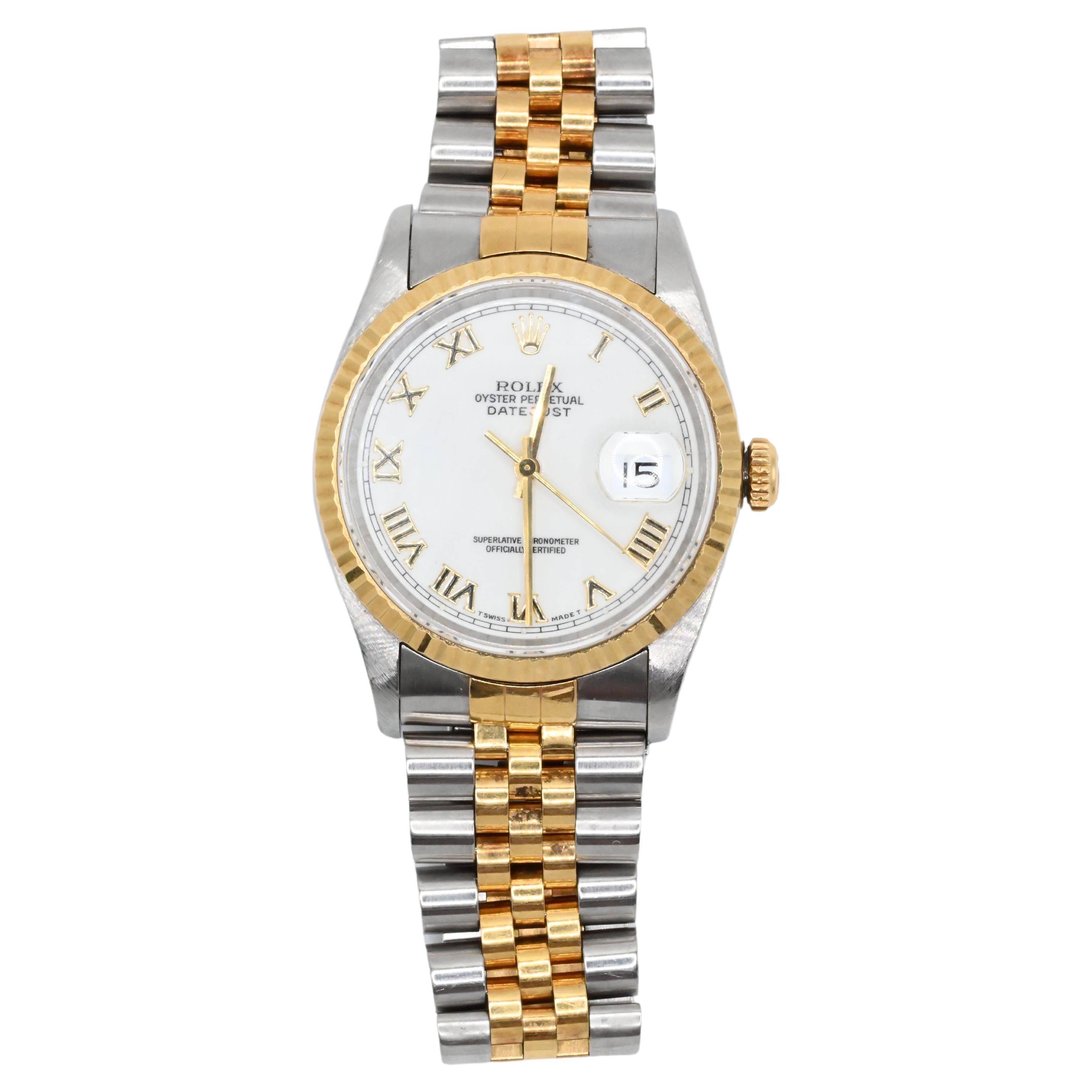 Exceptional Rolex Perpetual Oyster Two Tone Roman Numeral Dial Watch