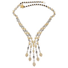 Exceptional 37 Carat Yellow and White Diamonds Red Carpet Necklace In 18K Gold