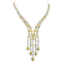 Exceptional 37 Carat Yellow and White Diamonds Red Carpet Necklace In 18K Gold