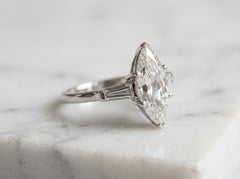 Exceptional 3.70 Carat Art Deco Old Cut Marquise Diamond Platinum Ring