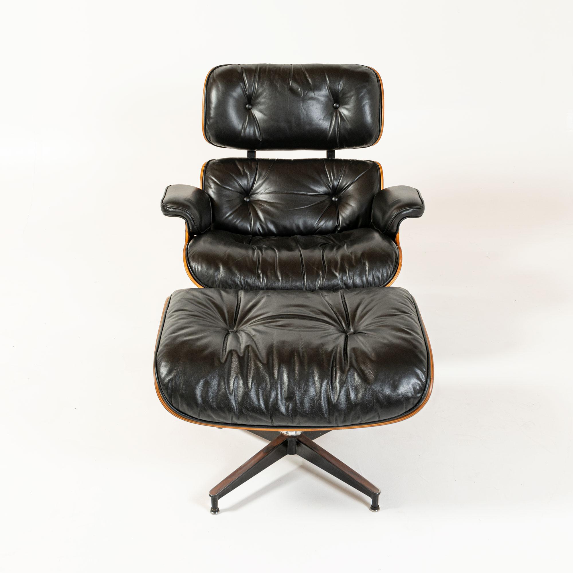 American Exceptional 3rd Gen Eames Lounge Chair and Ottoman in Rosewood and Black Leather