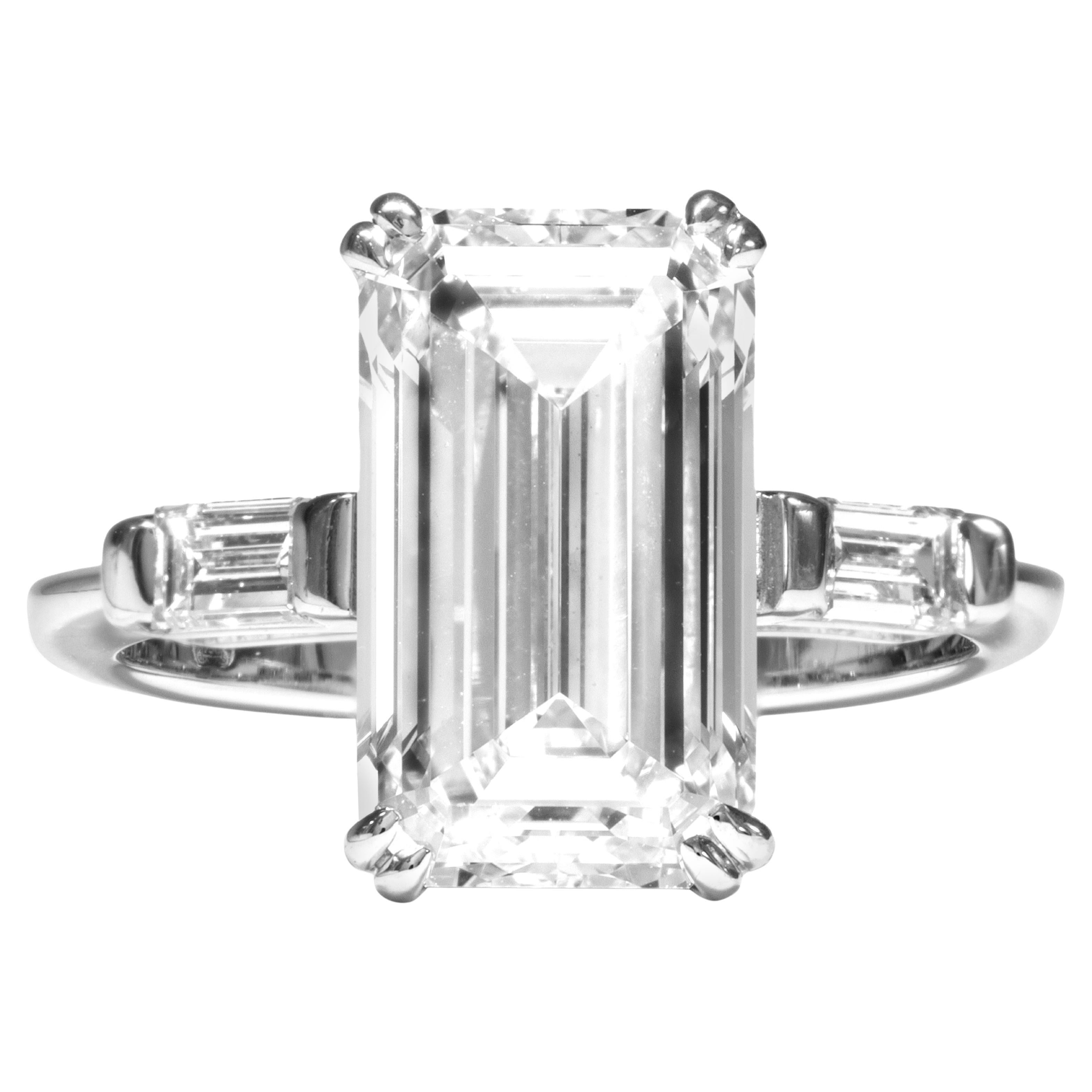 Exceptional 4 Carat Emerald Cut Diamond Ring PREMIUM LENGHT