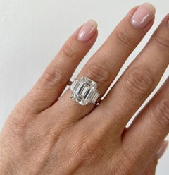 Exceptional 4.01 Carat Emerald-Cut Diamond Three-Stone Ring
