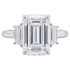 Exceptional 4.01 Carat Emerald-Cut Diamond Three-Stone Ring