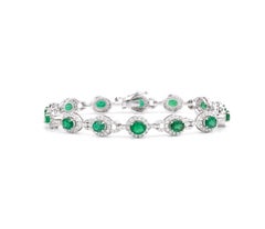 Exquisite 5ct Natural Oval-Cut Emerald & Diamond Halo Bracelet in 18K White Gold
