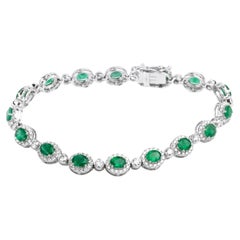 Vintage Exceptional 5 Ctw Oval Cut Natural Emerald Bracelet with diamond 18k White Gold