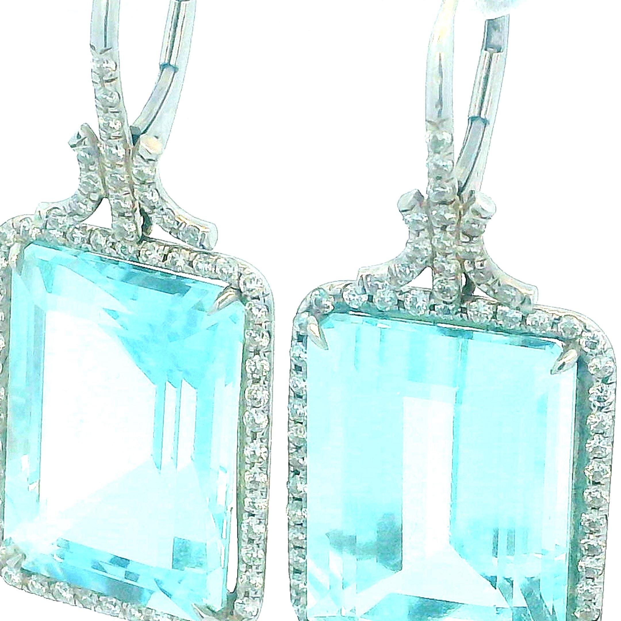 Eccezionali orecchini a goccia con acquamarina e diamanti da 54 carati in oro bianco 14K in vendita 7