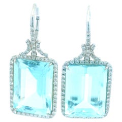 Exceptional 54 Carat Aquamarine and Diamond Drop Earrings in 14K White Gold