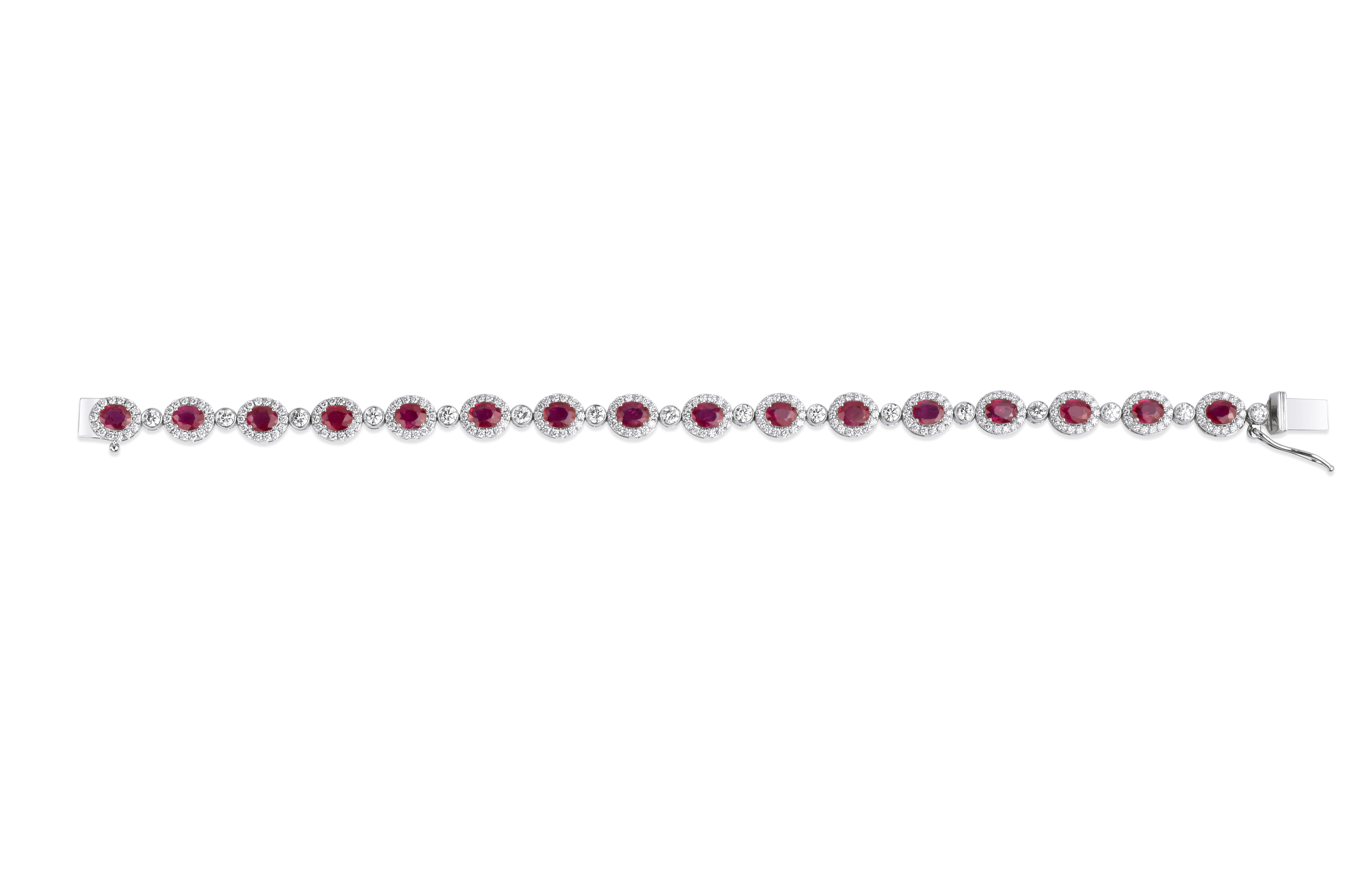 Women's or Men's Exceptional 6 Ctw Oval Cut Natural Ruby Bracelet with diamond in 18k White Gold For Sale