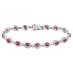 Exceptional 6 Ctw Oval Cut Natural Ruby Bracelet with diamond in 18k White Gold