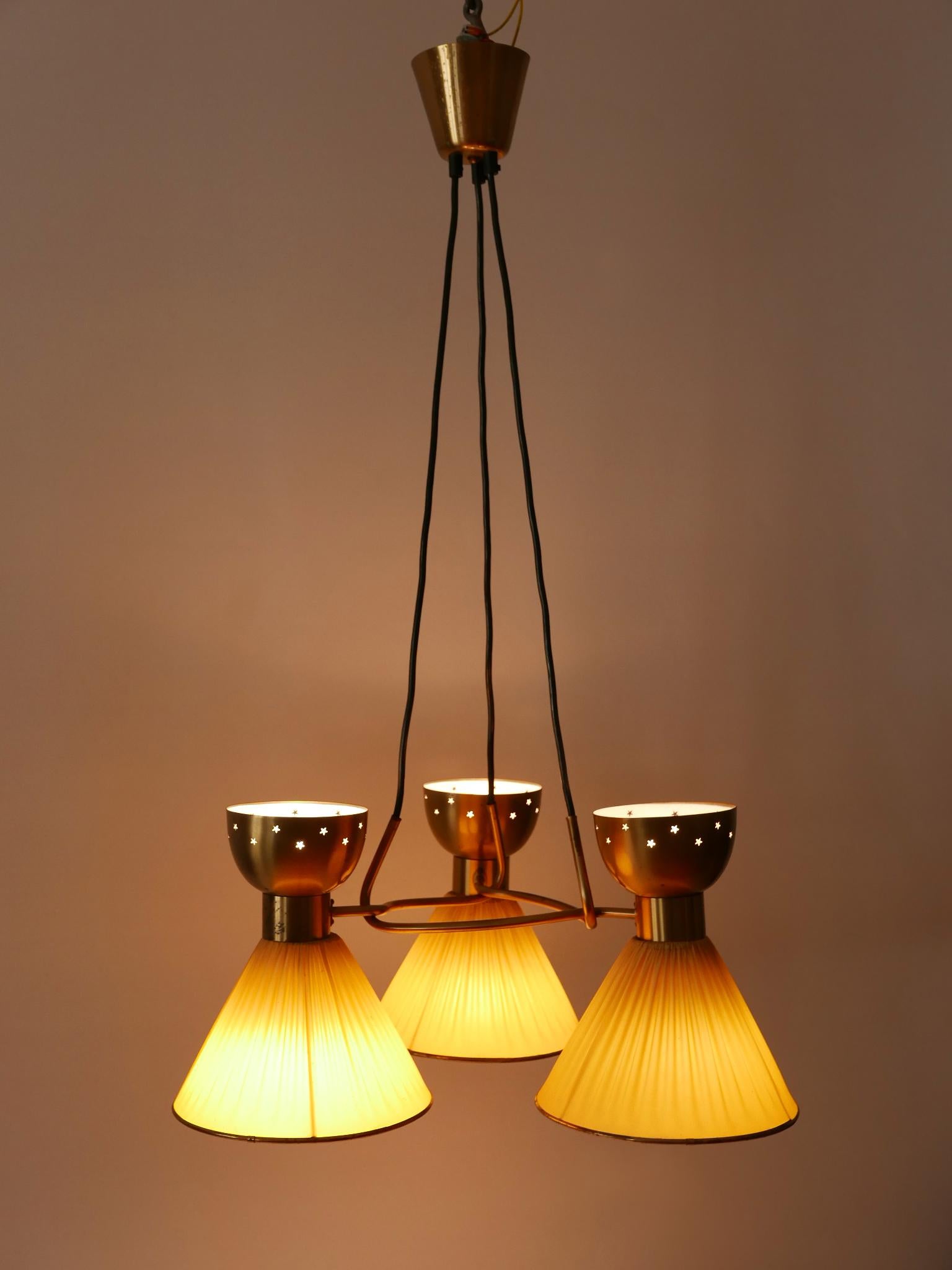 Exceptionnelle lampe à suspension ou lustre à 6 branches The Modernity Suède 1950s en vente 3
