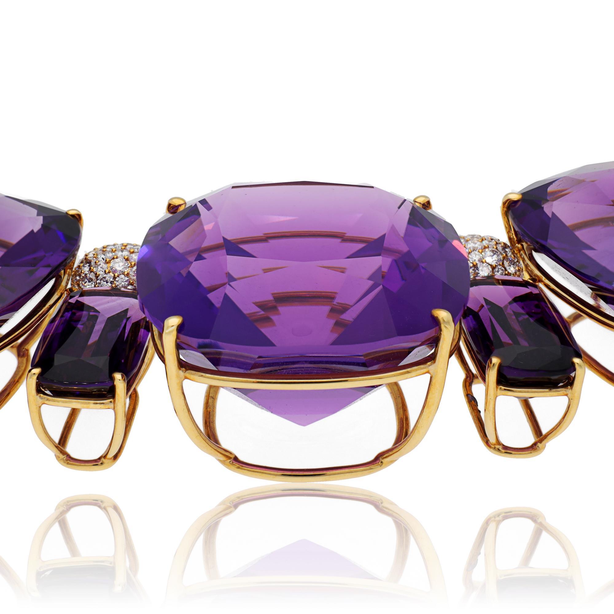 Cushion Cut Exceptional 600 Carat Amethyst Necklace For Sale