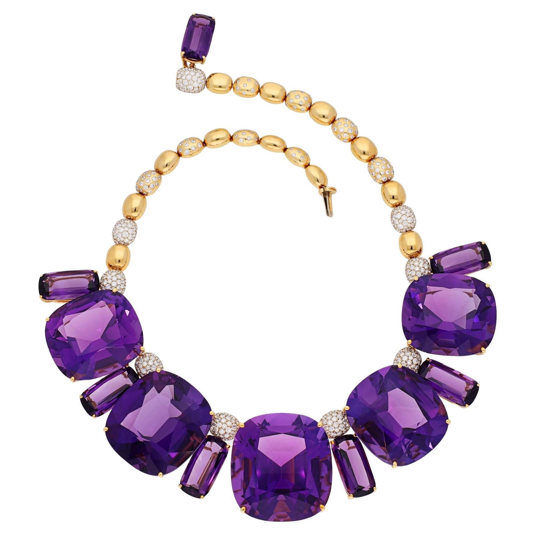 Exceptional 600 Carat Amethyst Necklace For Sale