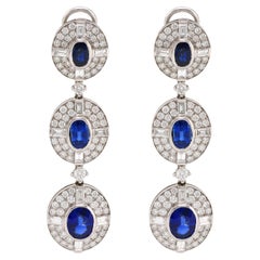 Exceptional 6.5 carat total weight sapphire diamond 18k drop earrings