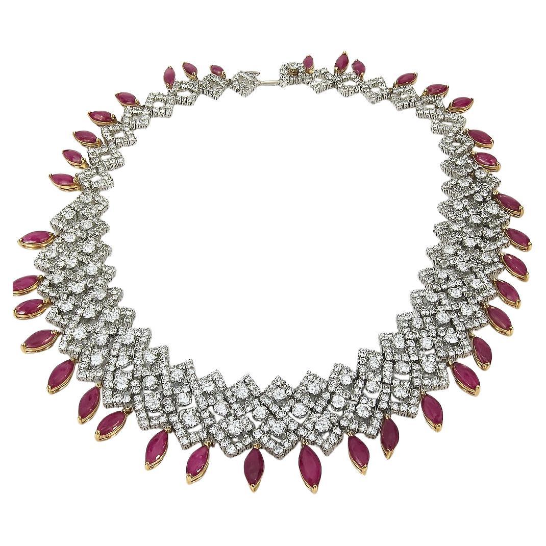 Exceptional 68 Carat Ruby and Diamond High Jewelry Necklace

This extraordinary and rare necklace is a true masterpiece of craftsmanship, showcasing a magnificent combination of fine rubies and dazzling diamonds for a total gemstone weight of