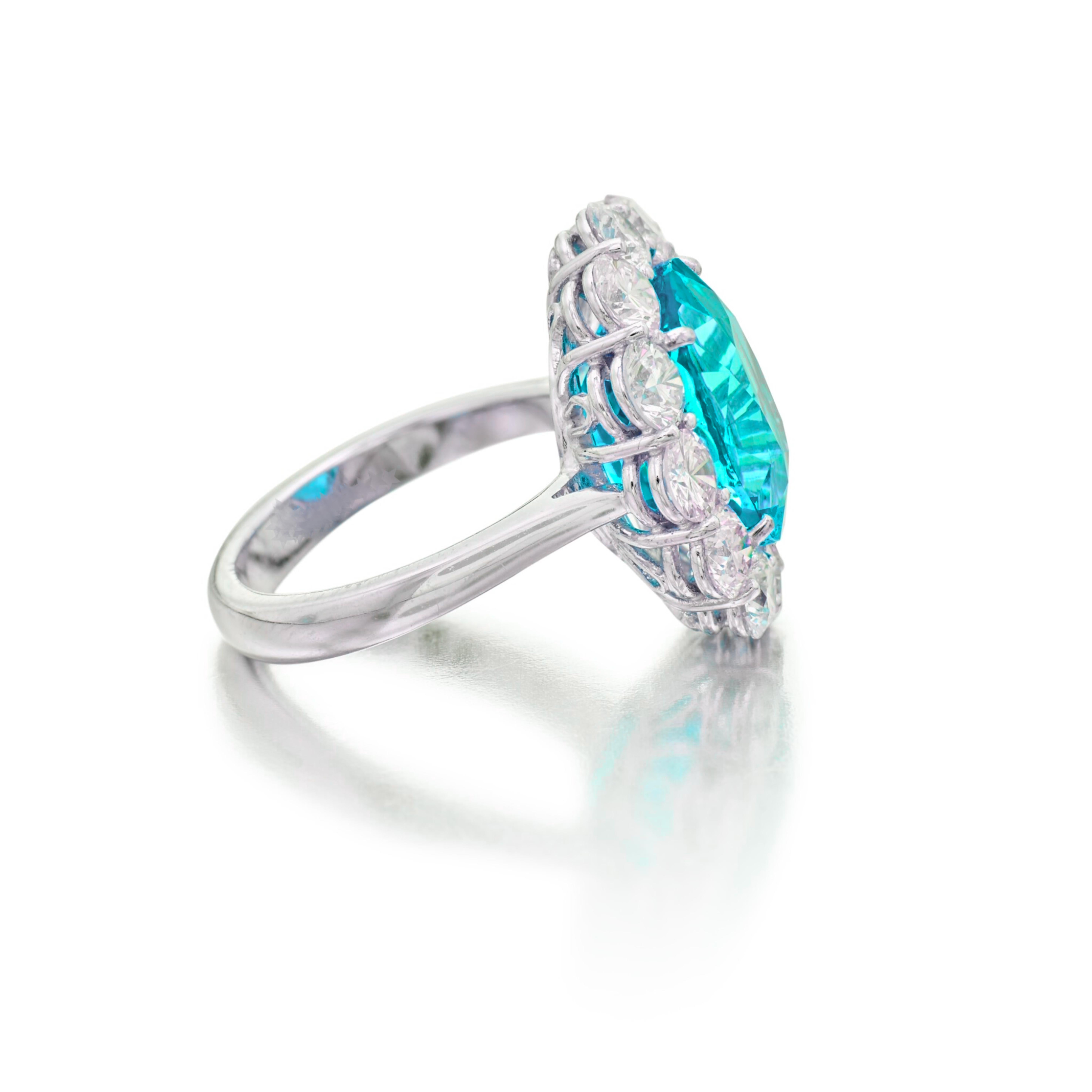 Modern Exceptional 7 Carat Neon Paraiba Tourmaline Ring Certified by C. Dunaigre For Sale