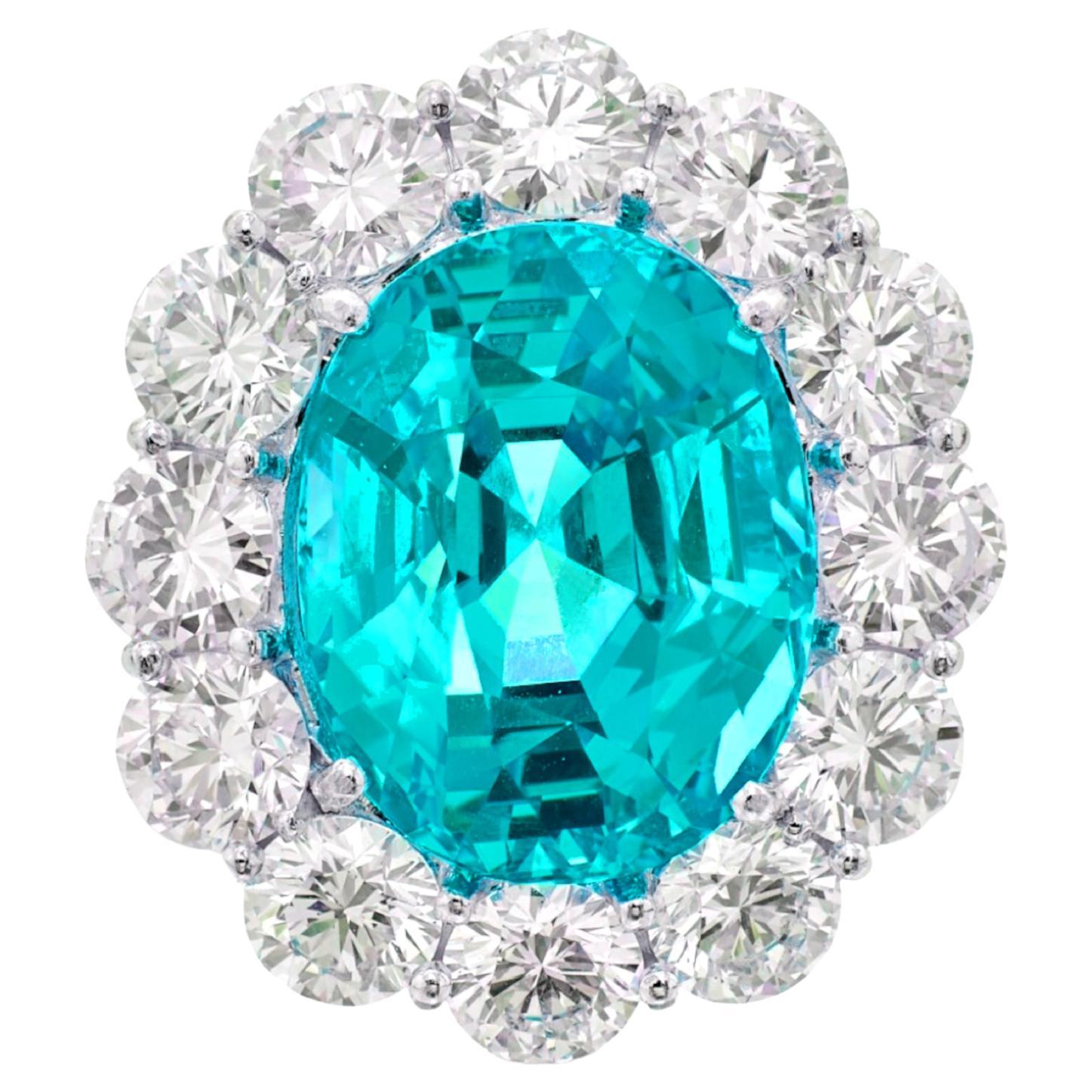 Exceptional 7 Carat Neon Paraiba Tourmaline Ring Certified by C. Dunaigre For Sale
