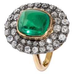 Vintage 7.12 Carats Cabochon Emerald and Diamond Ring