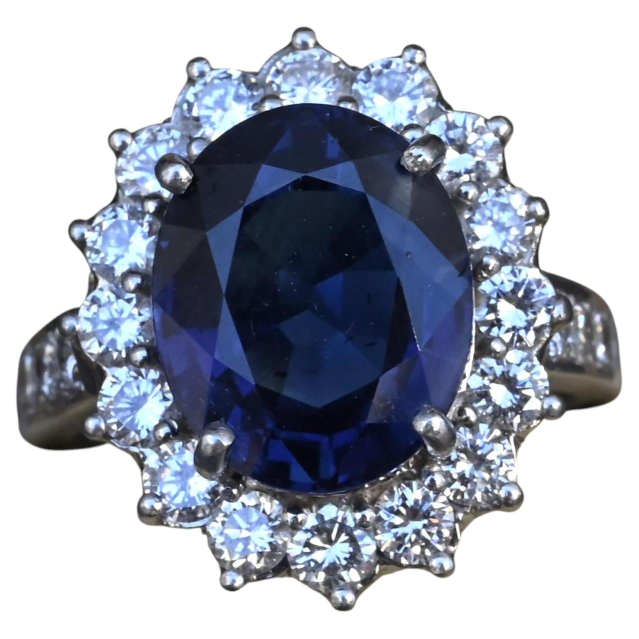 Exceptional 7.12 Carat NO HEAT GIA Certified Vivid Blue Sapphire & Diamond Ring