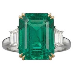EXCEPTIONAL 7.9 Carat VIVID GREEN COLOMBIA NO OIL Emerald Ring