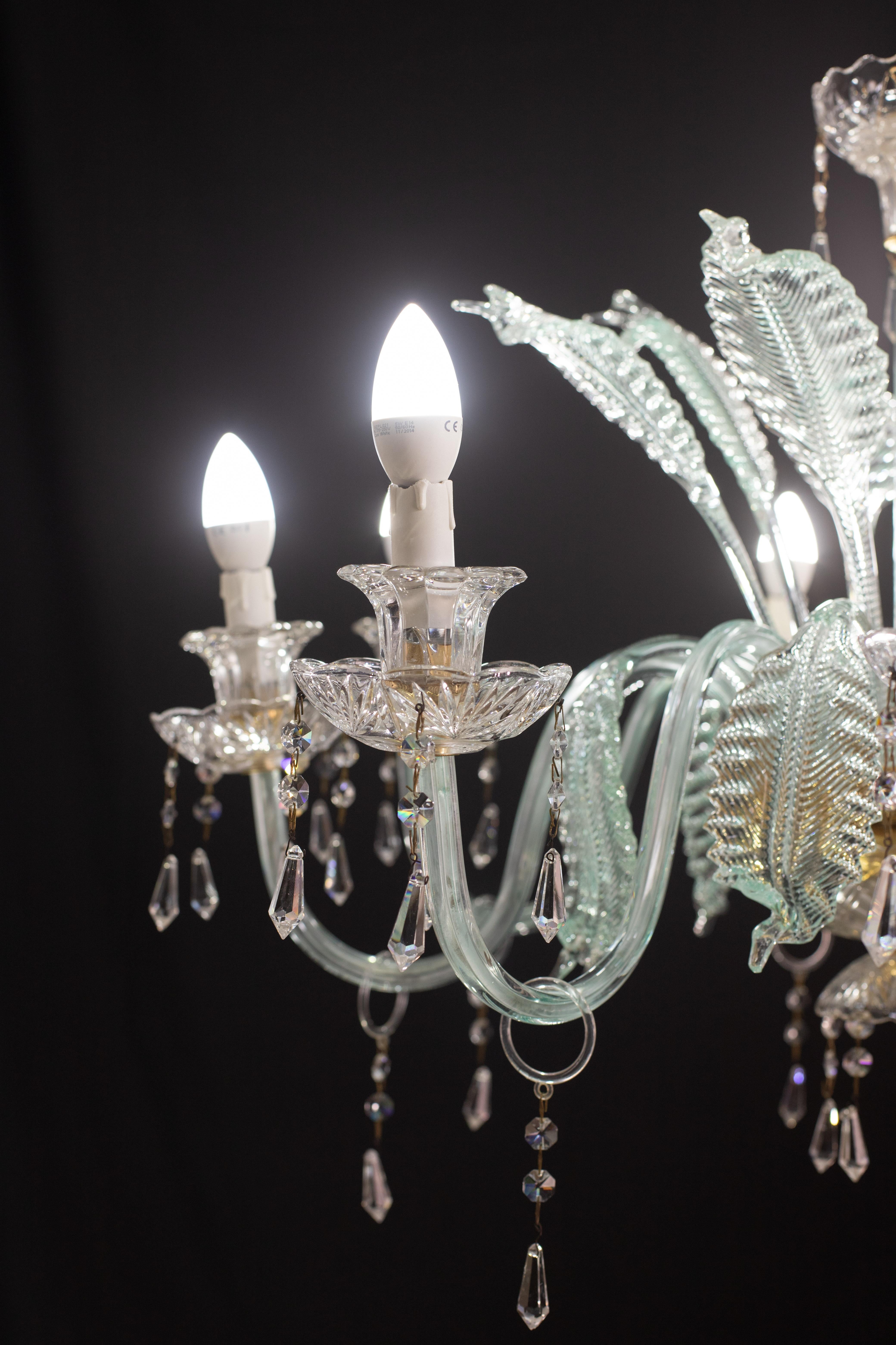 Exceptional 8-Lights Chandelier in Blu Crystal and Murano Glass, 1970s 6
