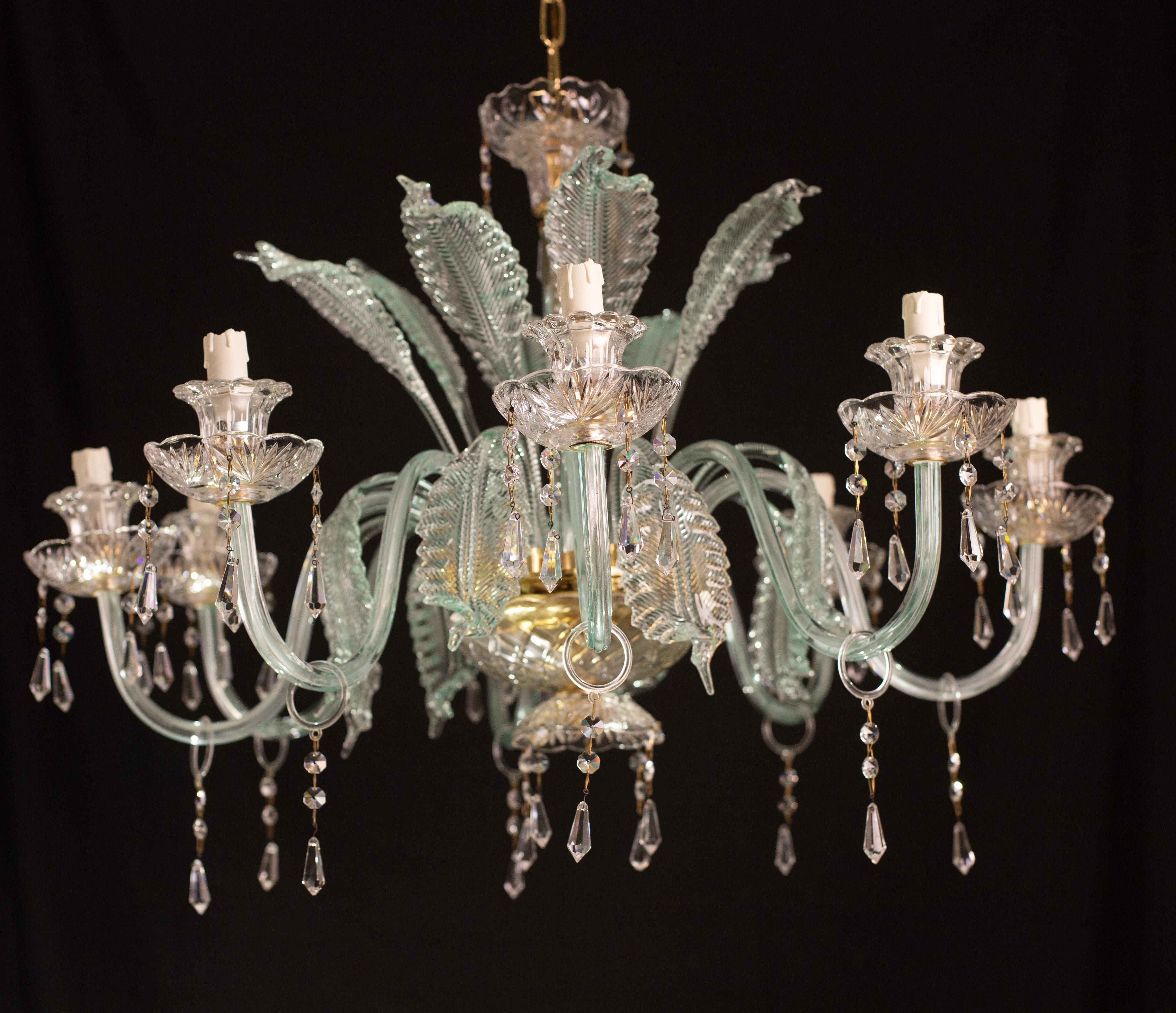 Exceptional 8-Lights Chandelier in Blu Crystal and Murano Glass, 1970s 8