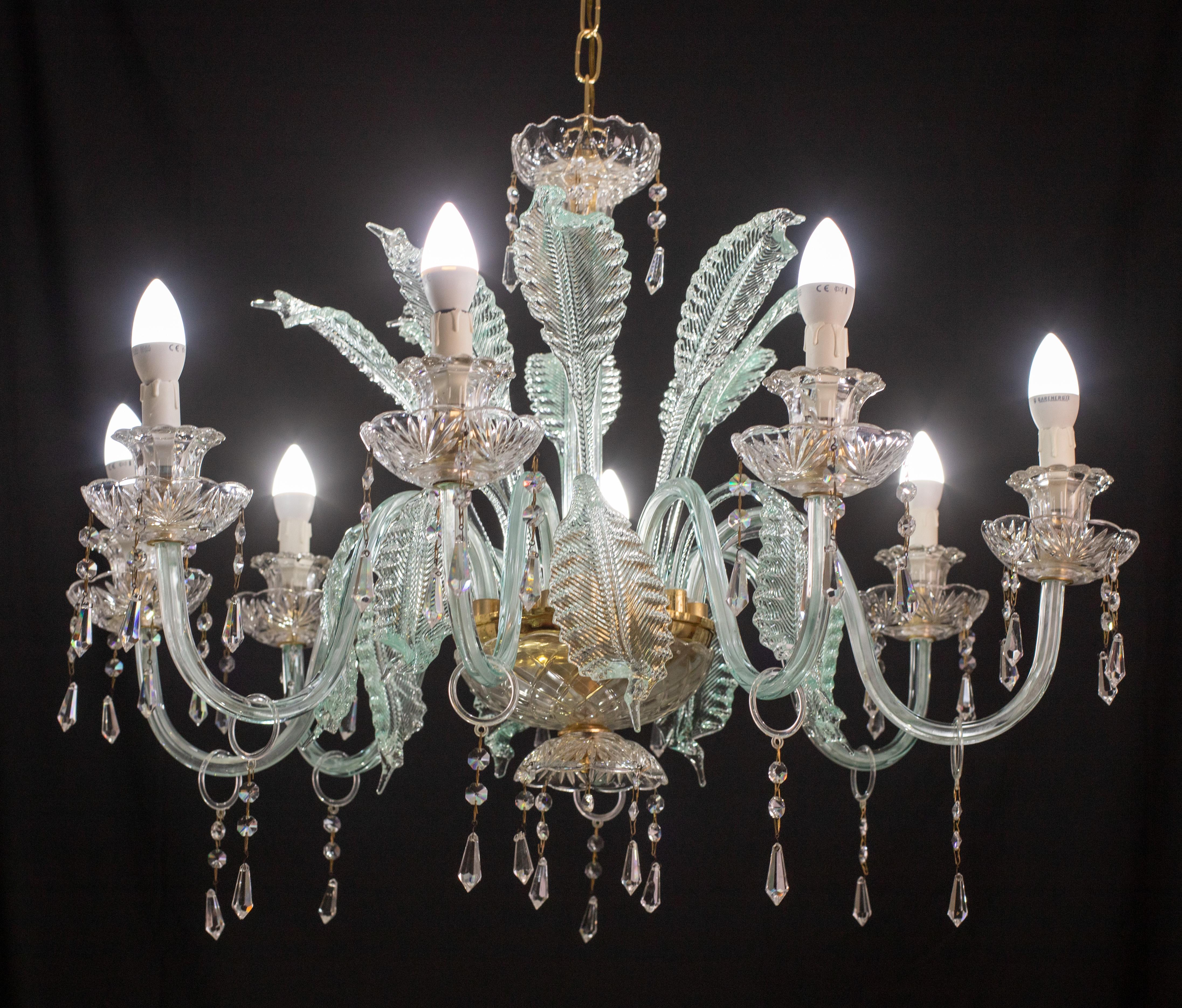 Exceptional 8-Lights Chandelier in Blu Crystal and Murano Glass, 1970s In Good Condition In Roma, IT