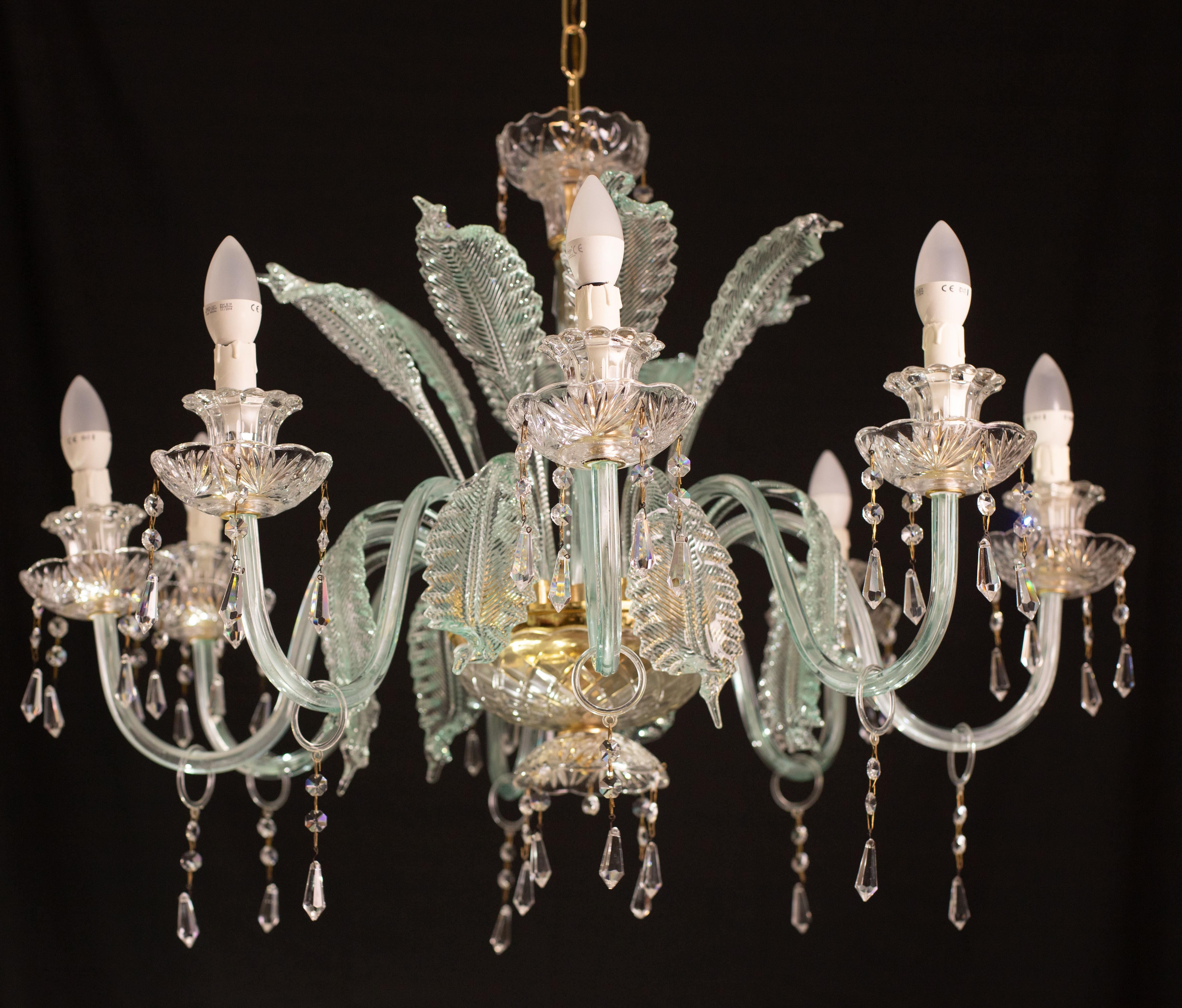 Late 20th Century Exceptional 8-Lights Chandelier in Blu Crystal and Murano Glass, 1970s
