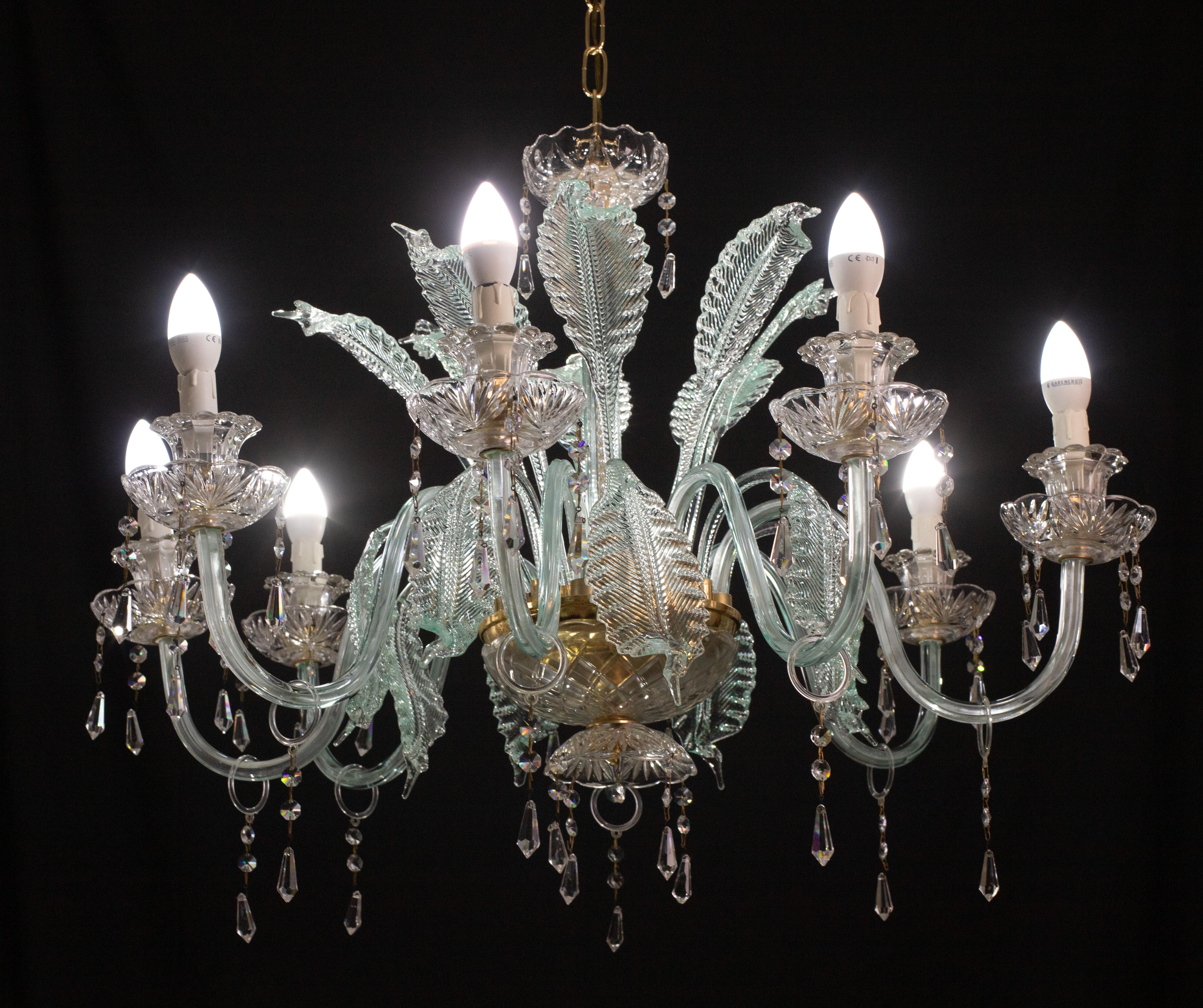 Exceptional 8-Lights Chandelier in Blu Crystal and Murano Glass, 1970s 2