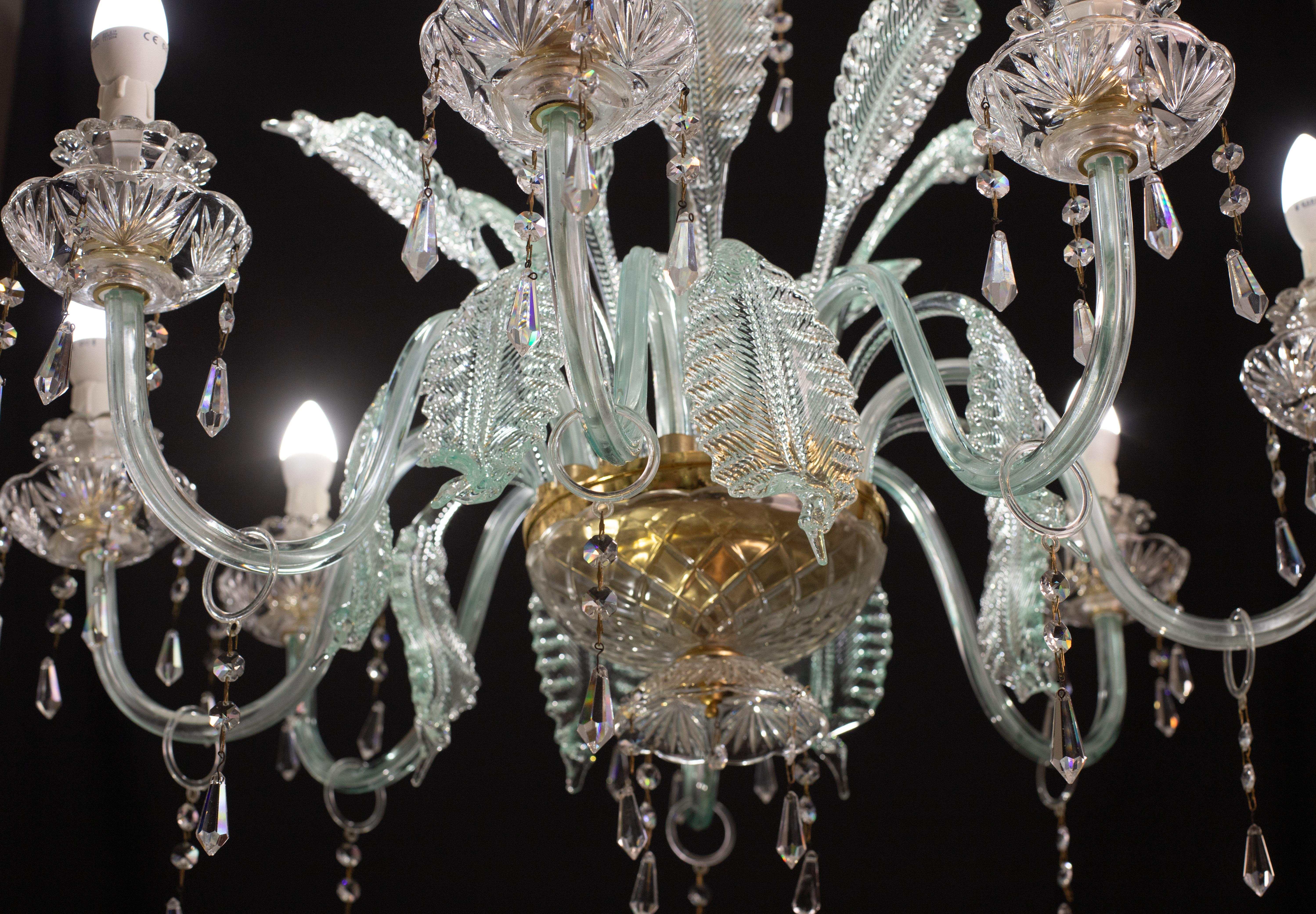 Exceptional 8-Lights Chandelier in Blu Crystal and Murano Glass, 1970s 3