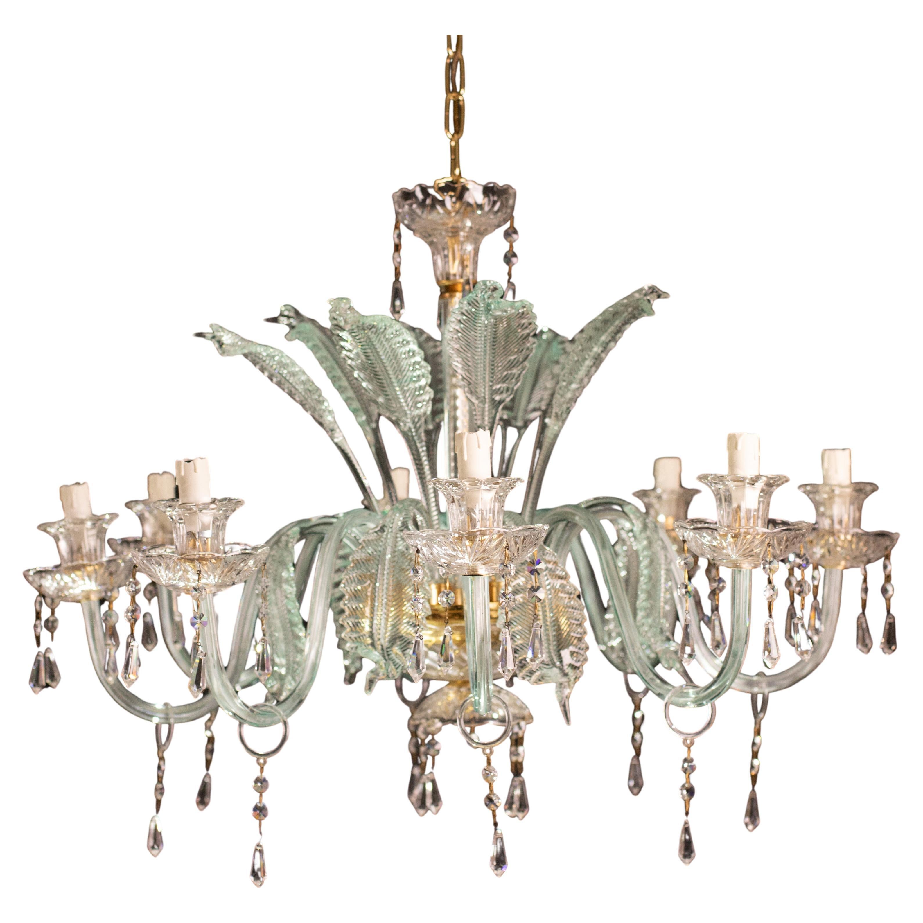 Exceptional 8-Lights Chandelier in Blu Crystal and Murano Glass, 1970s