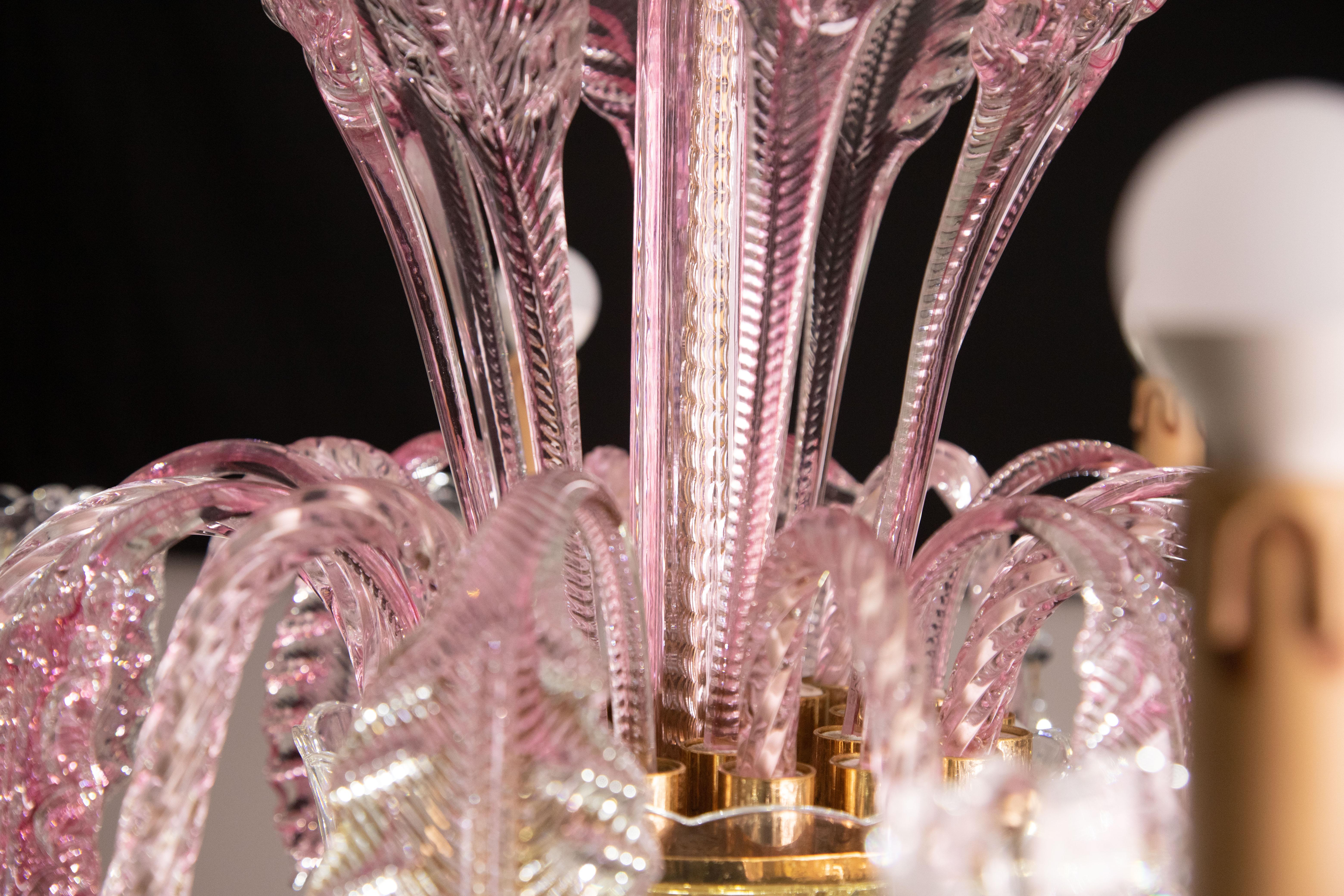 Exceptional 8-Lights Chandelier in Pink Crystal and Murano Glass, 1970s 13