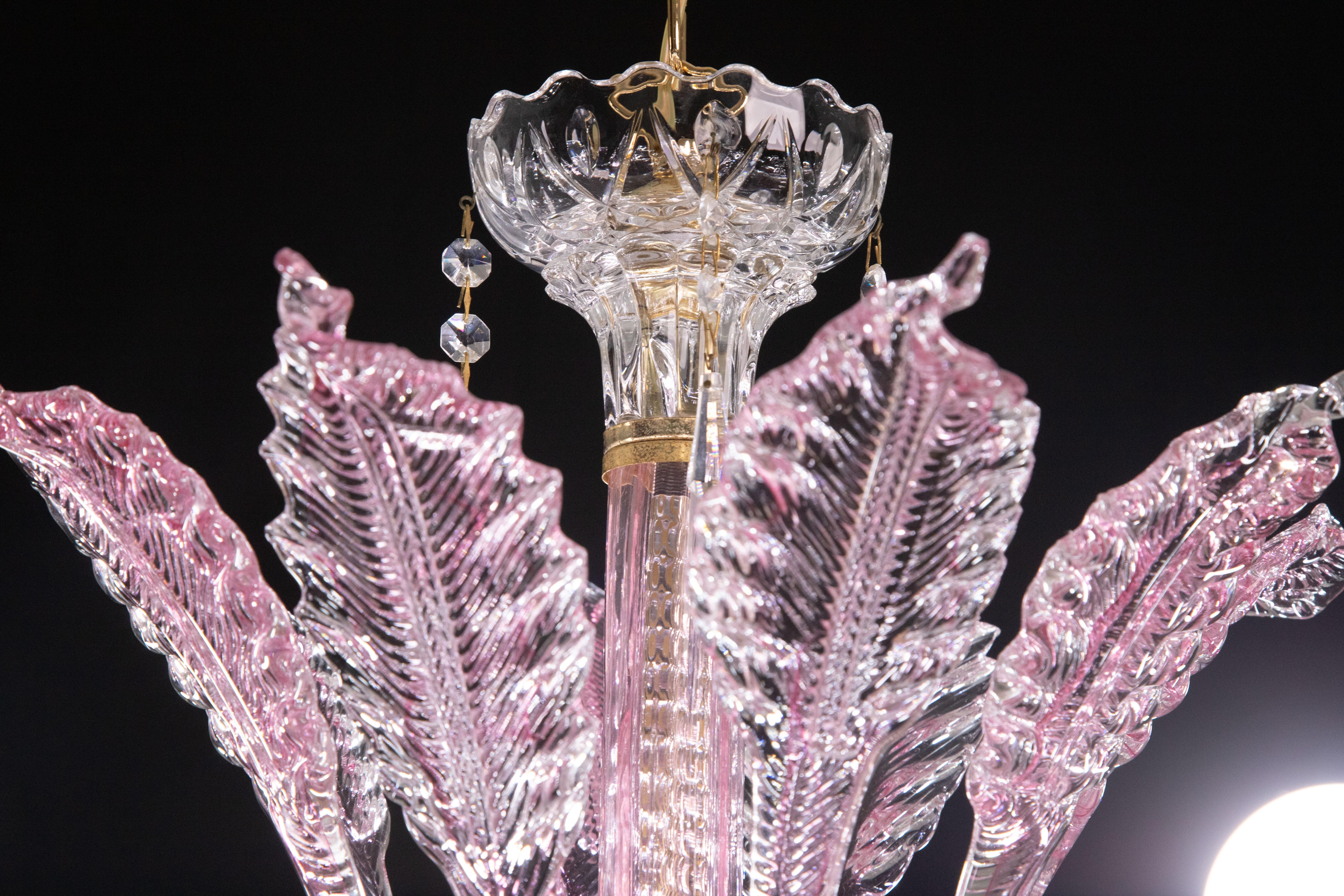 Exceptional 8-Lights Chandelier in Pink Crystal and Murano Glass, 1970s 3
