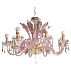 Exceptional 8-Lights Chandelier in Pink Crystal and Murano Glass, 1970s