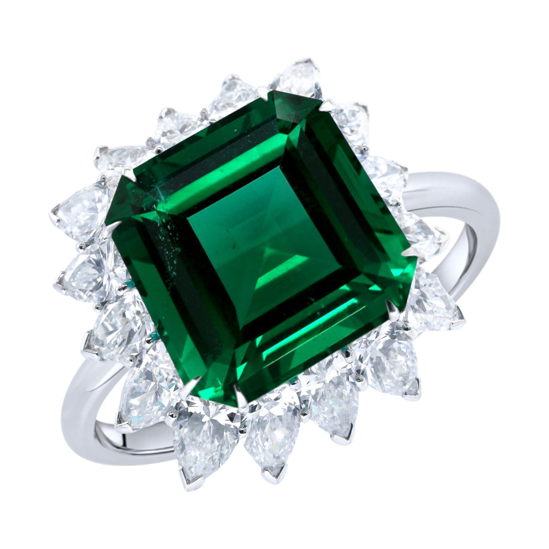 Exceptional AGL 7 Carat No Oil Untread AAA+ Emerald Diamond Platinum Ring