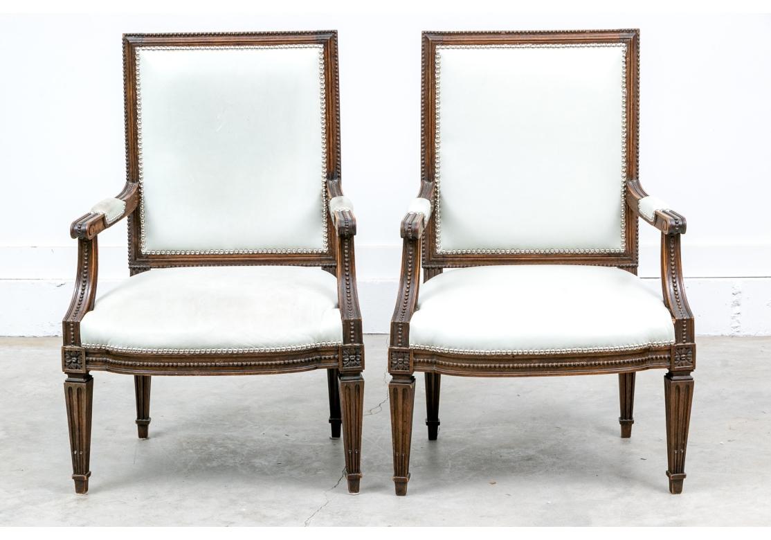 Exceptional Air  Of Leather Louis XVI Style Fauteuil Armchairs For Sale 1