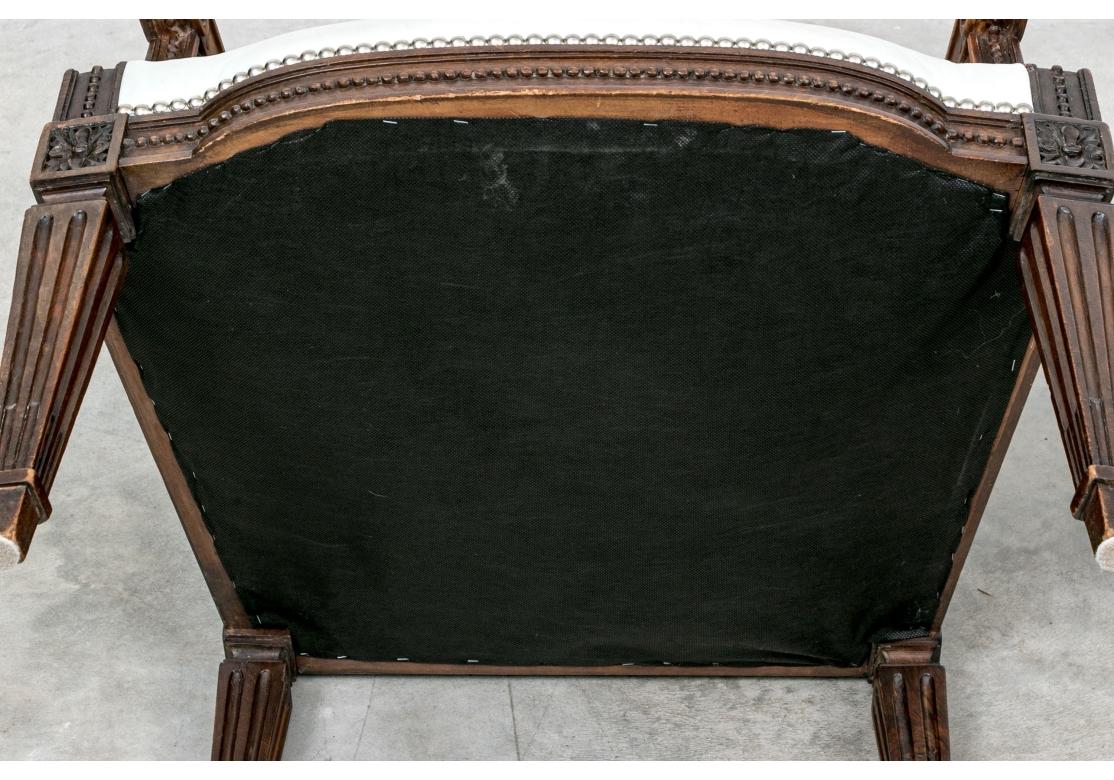 Exceptional Air  Of Leather Louis XVI Style Fauteuil Armchairs For Sale 2